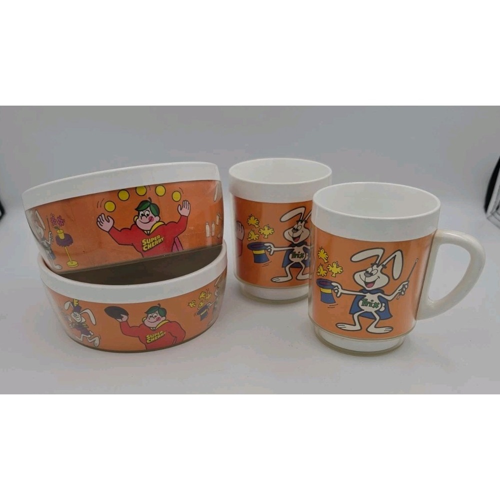 2 VTG Trix Cereal Breakfast Sets Bowl Mug Thermo-Serv West Bend General Mills
